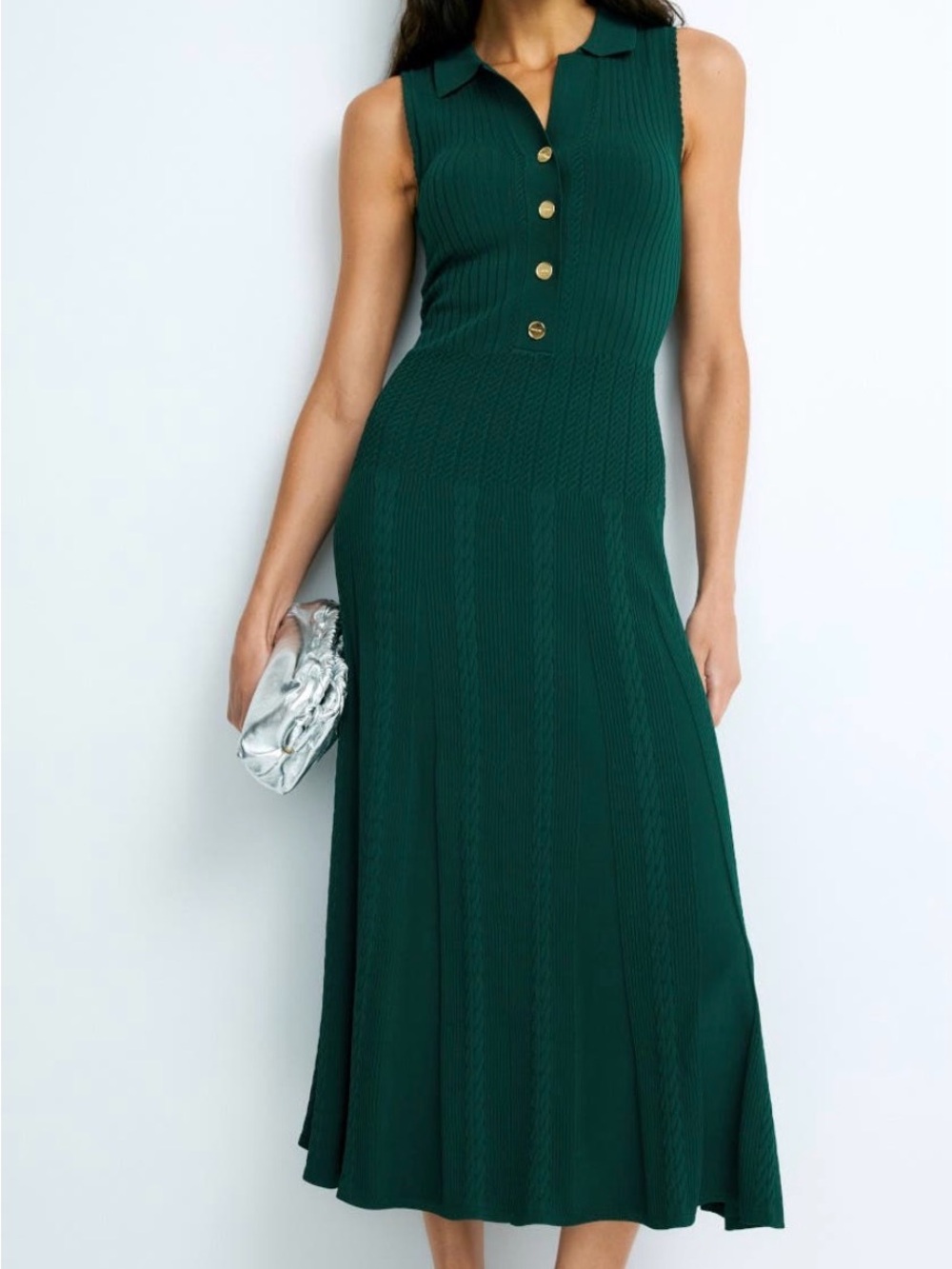 Sandro Teal Sleeveless Collared Maxi Dress with Gold Buttons
